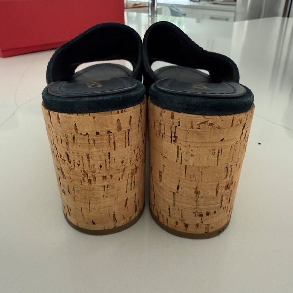 Chanel Blue Suede Mules Clogs Cork Platform Wedge Heel 40 - Picture 4 of 10